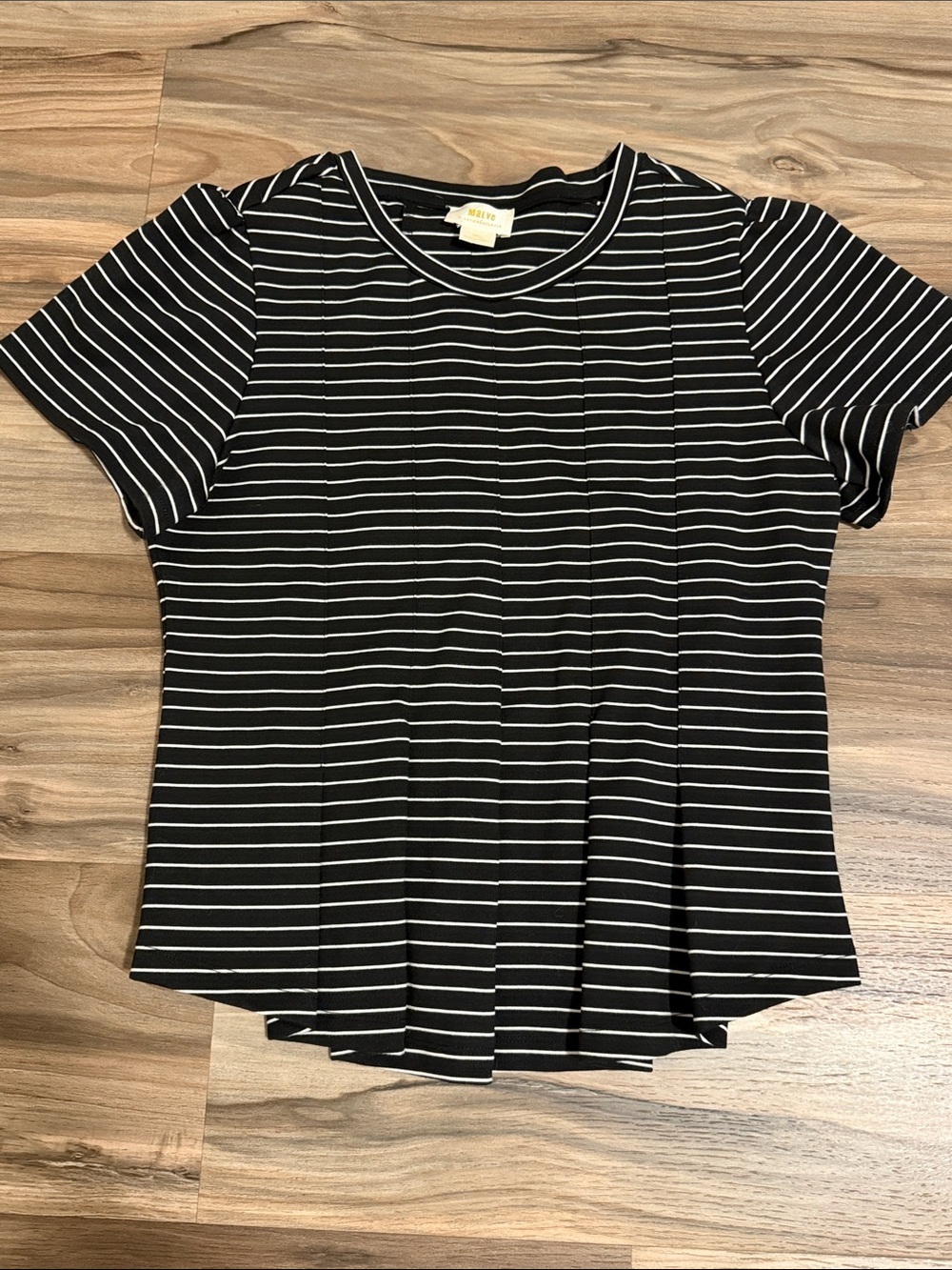 Maeve Anthro Women’s S Black White Striped Peplum Top Puff Sleeve Top Minimal
